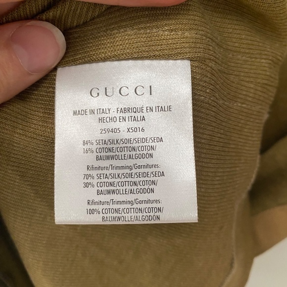 Gucci Ribbed Short Sleeves Silk Cotton Khaki Green Top Italy Size M - Picture 6 of 12